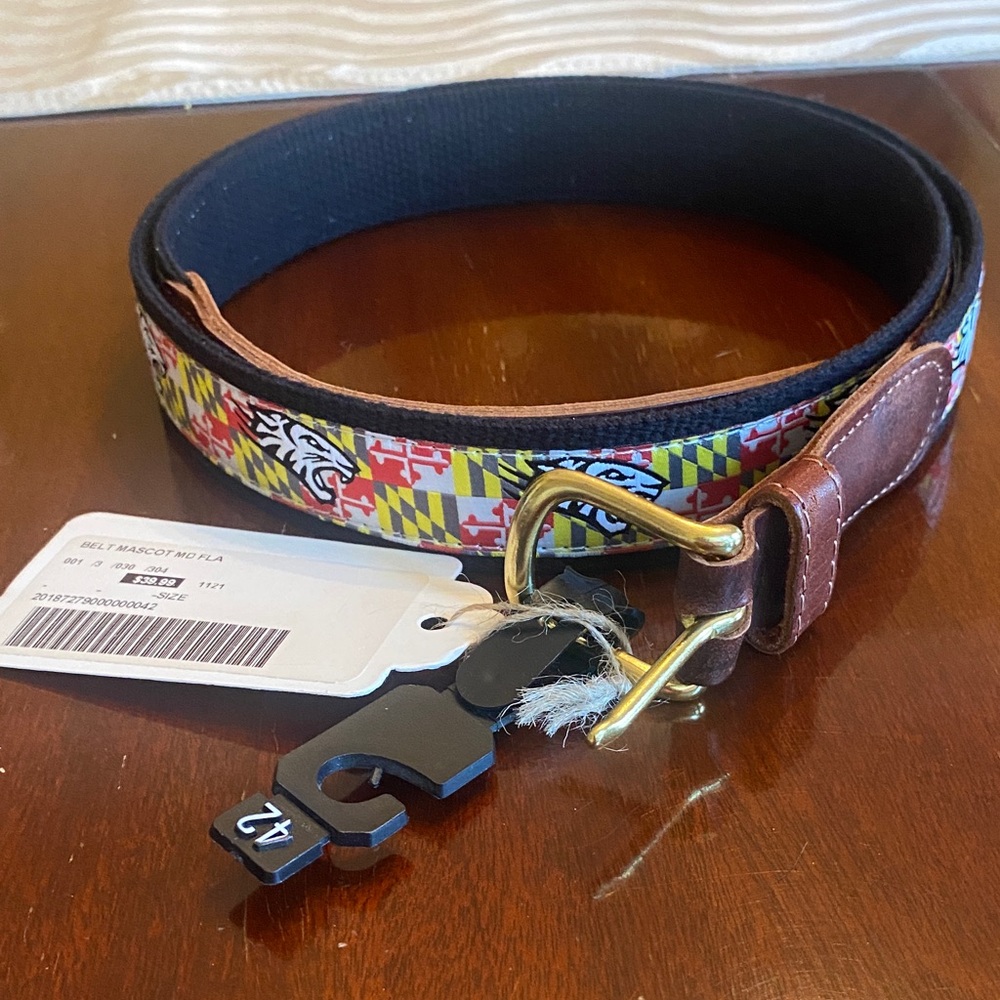 42 Canvas belt woven Men's Maryland flag colored Leather-Trim Annapolis